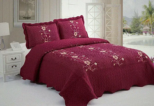 3Pcs Embroidery Quilts Bedspreads Set Bedding Coverlet Set Laapaz