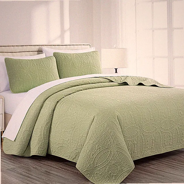 Austin 3-Piece Oversized Bedspread Coverlet Set (Queen, Sage) | Oversized, Light