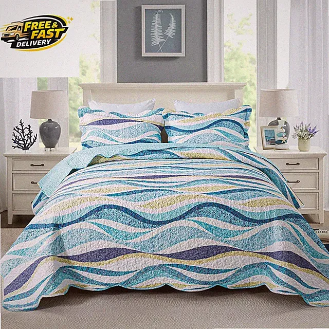 Beach Quilt King Size - 3 Pieces Coastal Quilt Sets Nautical Bedspreads