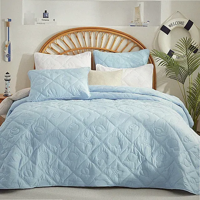 Coastal Quilt Sets King Size Summer Soft Lightweight Beach Bedding Set with Pill