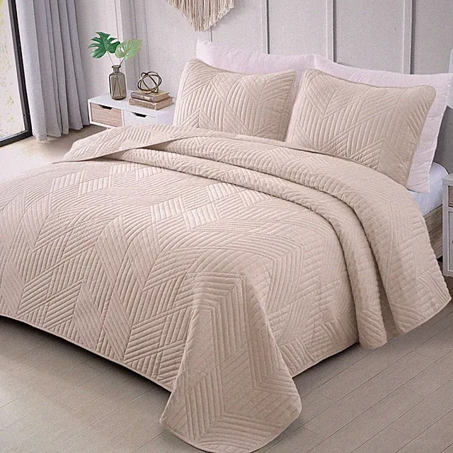 Exclusivo Mezcla Ultrasonic Full Queen Quilt Bedding Set, Lightweight Brich Beig