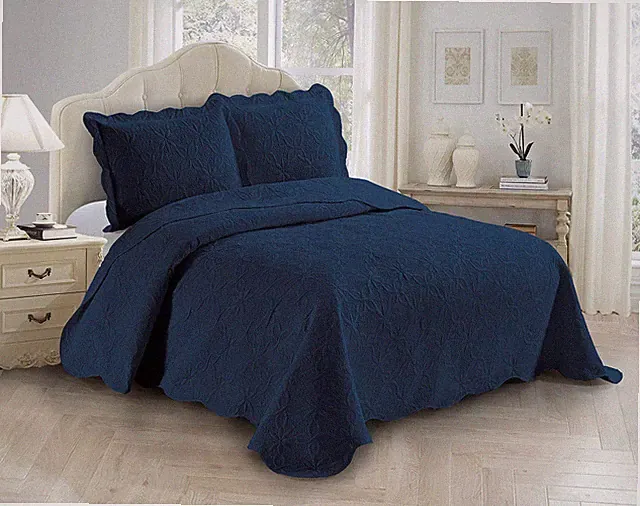 Fancy Linen 3pc Embossed Coverlet Bedspread King/California King, Navy Blue