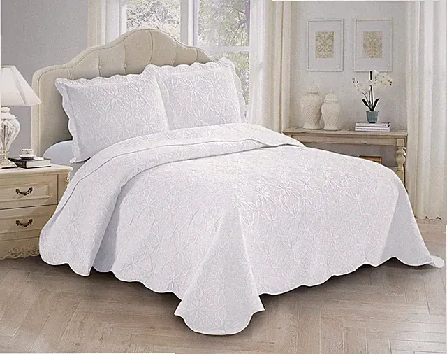 Fancy Linen 3pc Embossed Coverlet Bedspread Set Oversized Bed Cover Solid