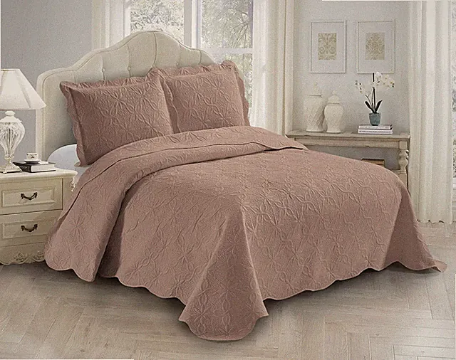 Fancy Linen 3pc Embossed Coverlet Bedspread Set Oversized Bed Cover Solid Floral