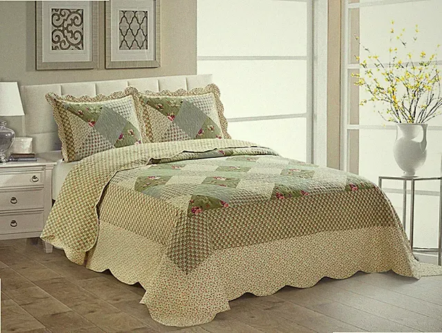 Fancy Linen Over Sized Quilted Coverlet Bedspread Set New (Full/Queen, Beige...