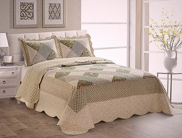 Fancy Linen Over Sized Quilted Coverlet Bedspread Set New full/queen Beige Gree