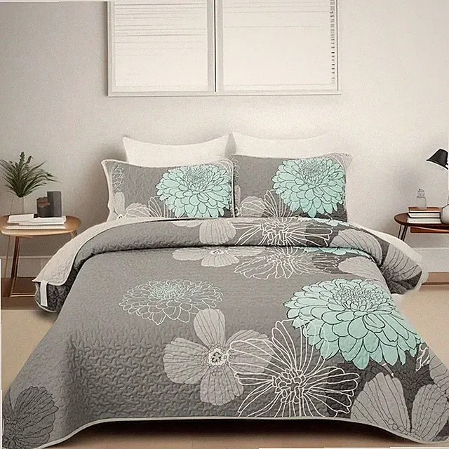 NEW 3pc Quilt Set Full Queen King Boho Floral Bedspread FREE SHIPPING