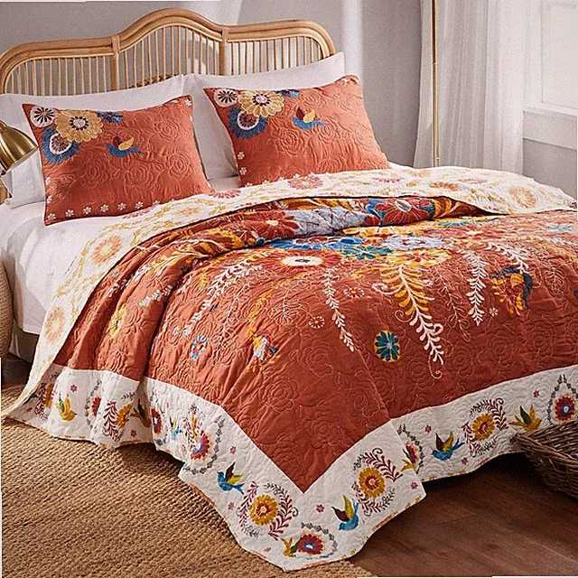NEW Queen Reversible Boho Quilt Bedspread Bedding Sham Set