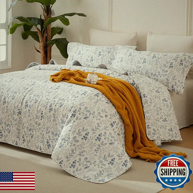 Sanracie 100 Cotton Bedspread Sets Queen Size90X98 Shabby Vintage Chic White