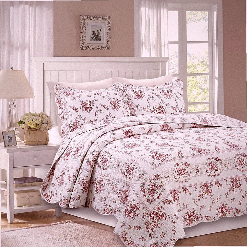 Shabby Chic Vintage Rose 100% Cotton Quilt Set, Bedspread, Coverlet